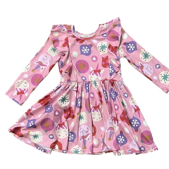 Dot Dot Smile Unicorn Christmas Ornament Dress Ruffle Long Sleeve Pink 2T‎ - Picture 1 of 3